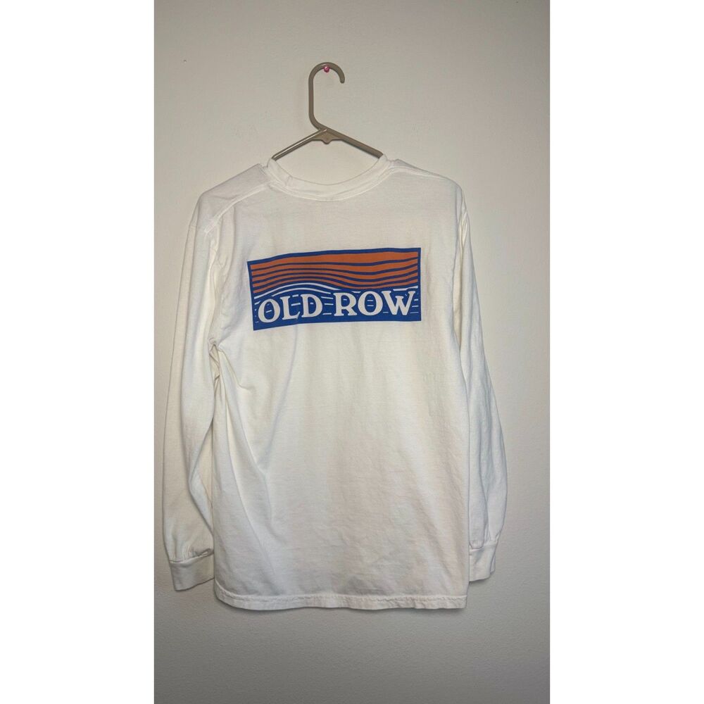 Old Row Long Sleeve Pocket T Shirt White Orange Blue Logo Preppy Southern Tee